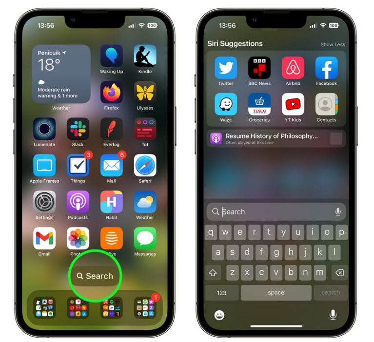 王屋镇苹果手机维修分享升级到 iOS 16 后，如何删除主屏幕上的搜索按钮 